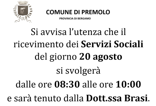Variazione ricevimento Servizi Sociali