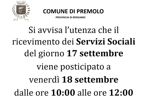Variazione ricevimento Servizi Sociali